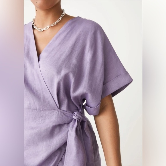 NWT & Other Stories Linen Wrap Mini Dress Lilac - Picture 2 of 12